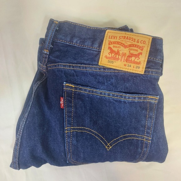 Levi's 505 Regular Fit Jeans Mens W34 L29 Dark Wash Denim Pants "read" - Picture 1 of 8